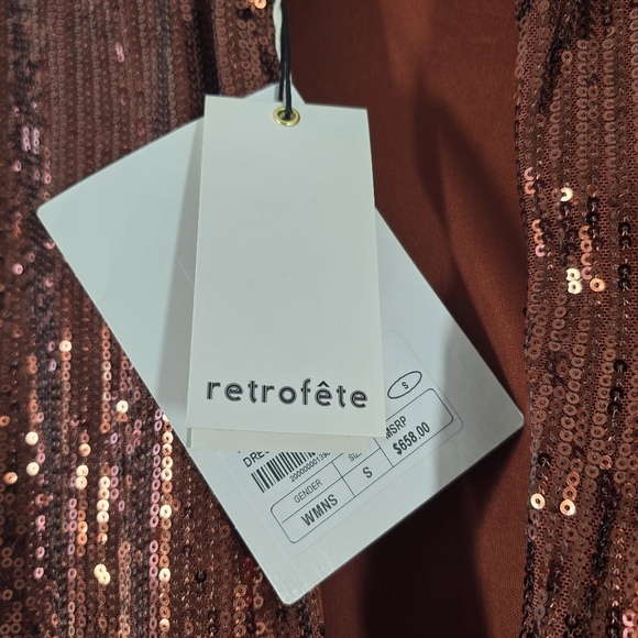 Retrofete Flynn Sequined Tulle Mini Dress Copper Bronze Small - Picture 8 of 9